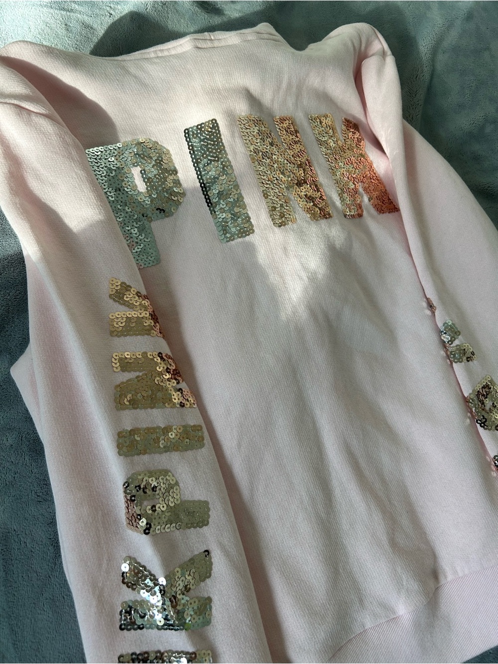 PINK Victoria's Secret Light Pink Sequin Logo Hoodie